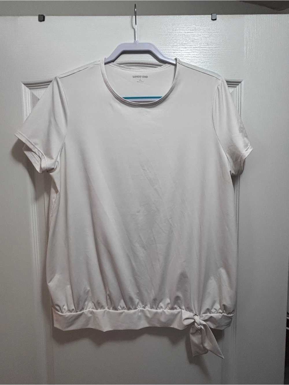 Lands' End White Short Sleeve Tie-Hem Swim Covet-up or Active Wear Top